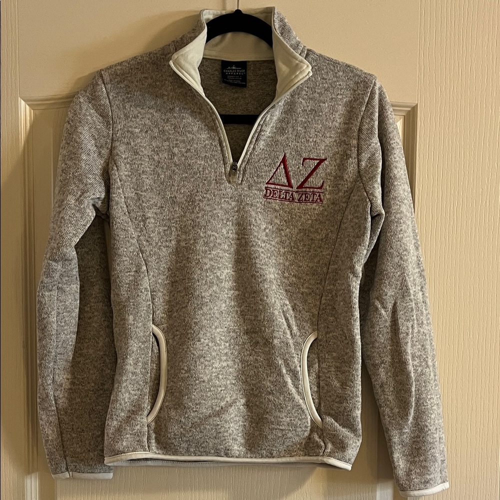 Delta Zeta Sorority Gray Quarter-Zip Pullover with Maroon Embroidery